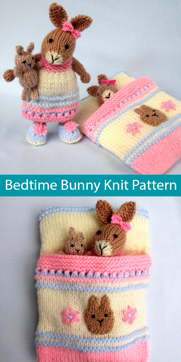 Knitting Pattern for Bedtime Bunny - 7.5in (18cm) - plus toy bunny and sleeping bag