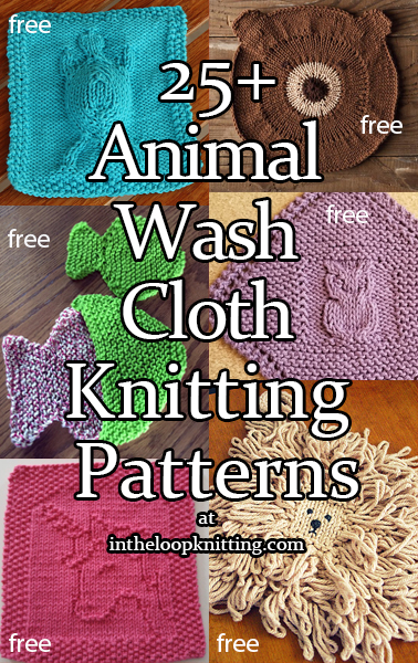 Animal Dishcloth and Washcloth Knitting Patterns. Most patterns are free.
