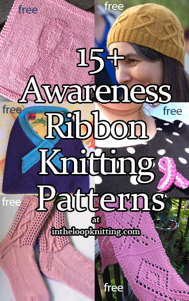 Knitting Patterns with awareness ribbon motifs for Cancer Awareness and other causes.