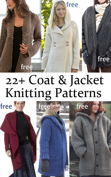 Jacket and Coat Knitting Patterns. Knitting patterns for outerwear cardigan sweaters that are extra cozy and warm for cooler weather or cool nights in warmer seasons. Most patterns are free.