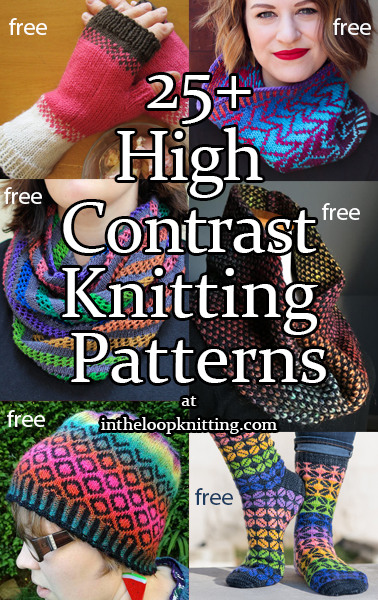 High Contrast Knitting Patterns. These knitting patterns feature strong color pops against neutral outlines, silhouettes or gridwork, reminiscent of stained glass windows, sunset photos, and more. Many of the patterns are free. Updated 7/26/2022