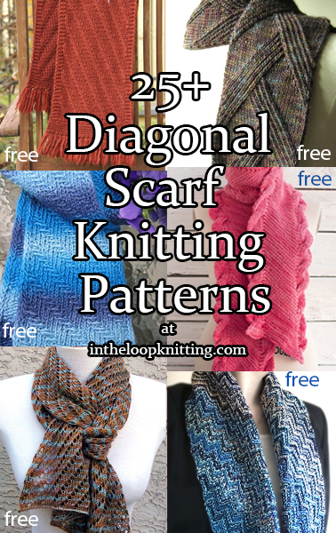 Knitting patterns for scarves knit on the bias or with a diagonal pattern. Most rated as easy. Most patterns are free. Updated 12/19/22.