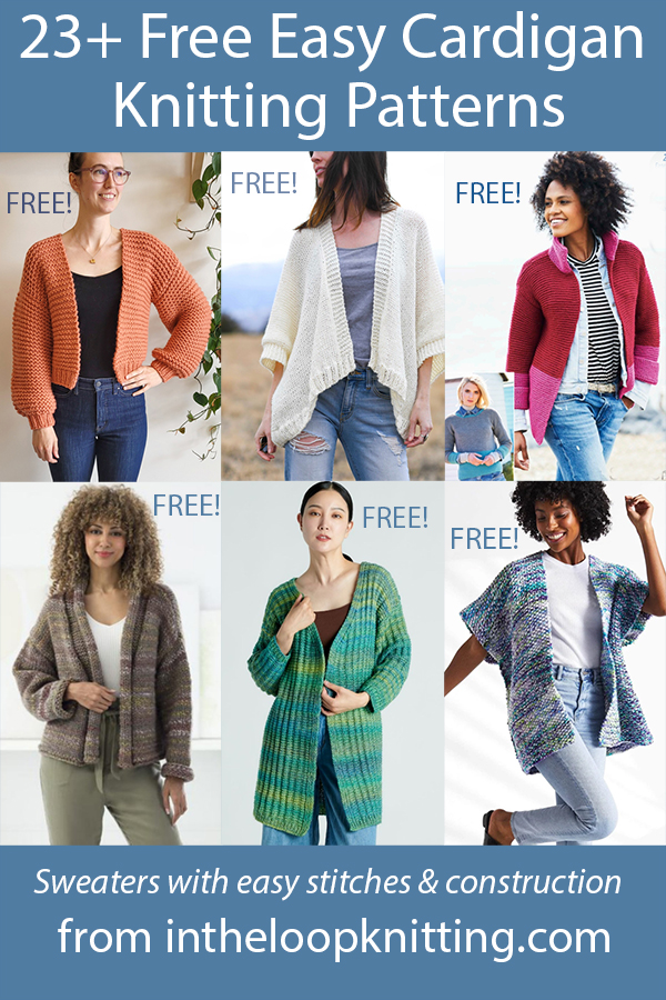 Free Easy Cardigan Knitting Patterns. Knitting patterns for cardigan sweaters that are rated easy by the designers and/or the Ravelrers that have knit them. Most patterns are free. Updated 4/23/23 