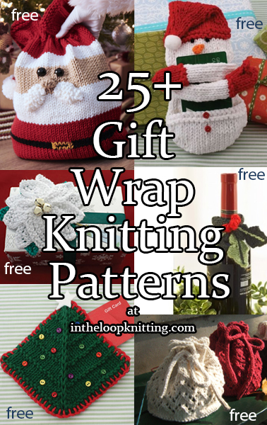 Free Gift Presentation Knitting Patterns. Knitting patterns for Gift Bags, Gift Card Holders, Gift Toppers, Bottle Cozies, and other gift wrap knitting patterns. Most patterns for free.