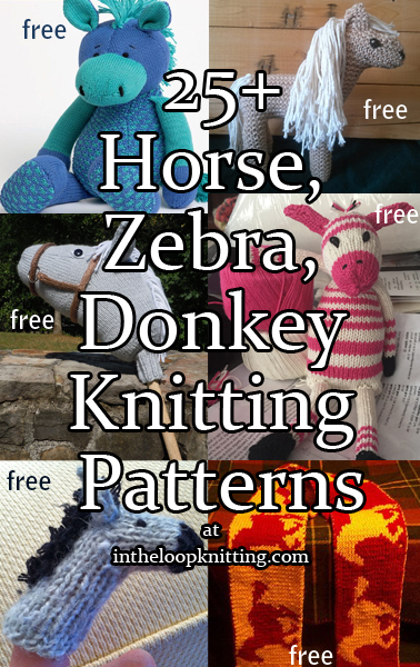 Horse, Zebra, and Donkey Knitting Patterns. Knitting patterns for softies, hats, scarves, and more. Most patterns are free. Updated 4/21/23