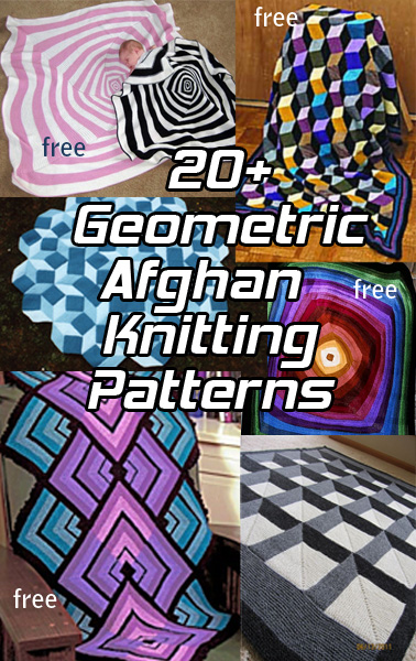 Bold Geometric Afghan Knitting Patterns. Bold graphic patterns for afghans, blankets, and throws create dramatic beautiful designs from op art, pop art, optical illusion, and mathematical formulas. Easier to knit than they look like they should be, they are fun to knit and will get you lots of compliments. Many of the patterns are free.