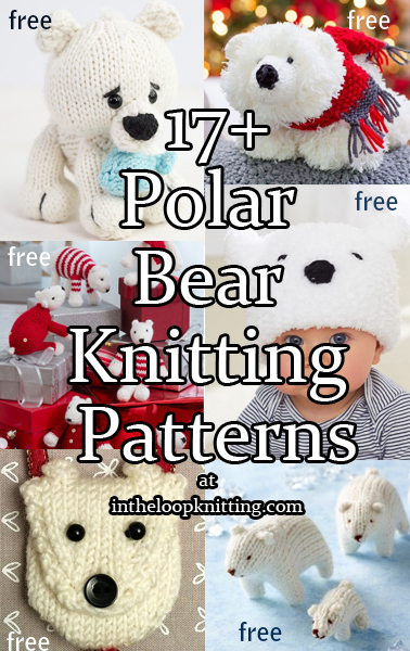 Polar Bear Knitting Patterns. Not just any bear! These knitting patterns honor polar bears, who have large feet, small ears and nicely shaped muzzles. Most patterns are free.Most patterns are free.  Updated 8/9/23 
