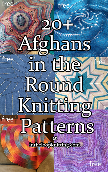Afghan in the Round  Knitting Patterns. These knitting patterns feature afghans, throws and blankets that are either circular or knit in the round with repeating concentric patterns to form other shapes such as squares and stars. Many of the patterns are free.