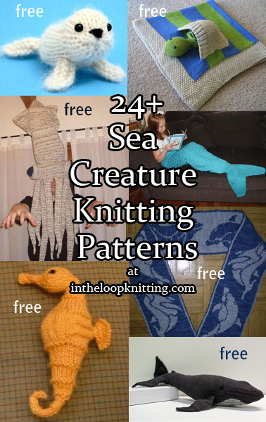Sea Creature Knitting Patterns. Knitting patterns for all kinds of animals who love and live in or near the water including whales, sharks, dolphins, seals, and even mermaids!  Most patterns are free.