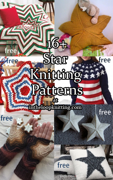Knitting patterns with Stars – star motifs and shapes on blankets, pillows, sweaters, mitts and more! Most patterns are free.