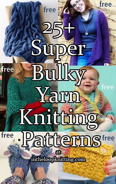 Super Bulky Yarn Knitting Patterns. Super bulky and super chunky yarn make for quick projects, but I’ve found it a challenge to find patterns that work well with the properties of such thick yarn. So I’ve collected knitting patterns specifically designed for super bulky yarn including sweaters, afghans, baby projects, accessories, and more. Updated 6/6/23
