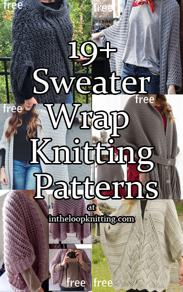 Sweater Wrap Knitting Patterns. Outwerwear that I think will be comfortable, easy and quick to take on and off with loose or no sleeves to rub against skin or clothes. I’ve included ruanas, cocoon cardigans, loose shrugs, ponchos with sleeves and other unstructured cardigans. Most patterns are free. Updated 6/23/23