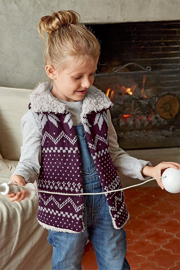 Free Knitting Pattern for Child's Fair Isle Sleeveless Jacket