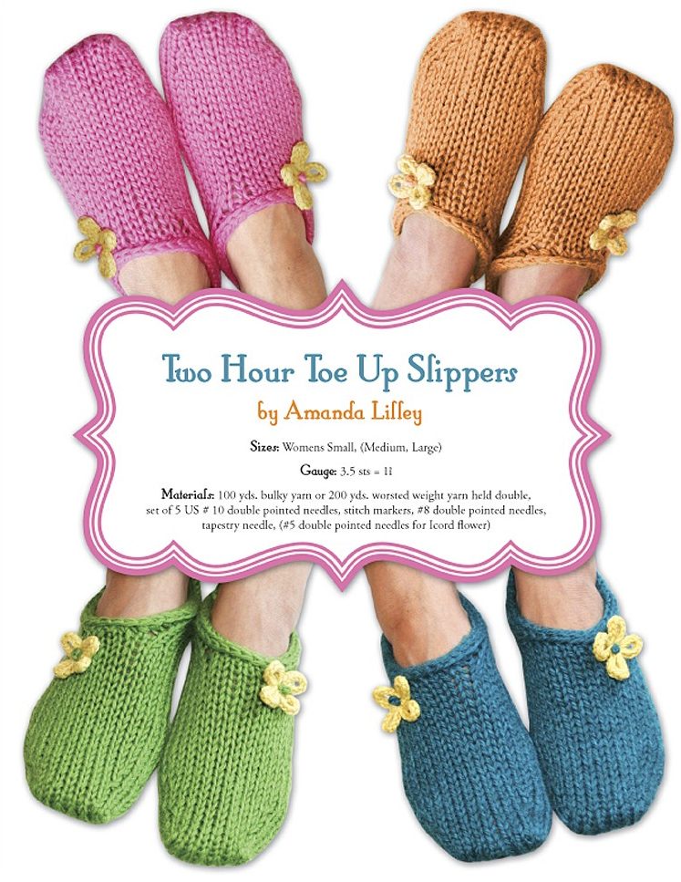 Knitting pattern for Two Hour Toe Up Slippers