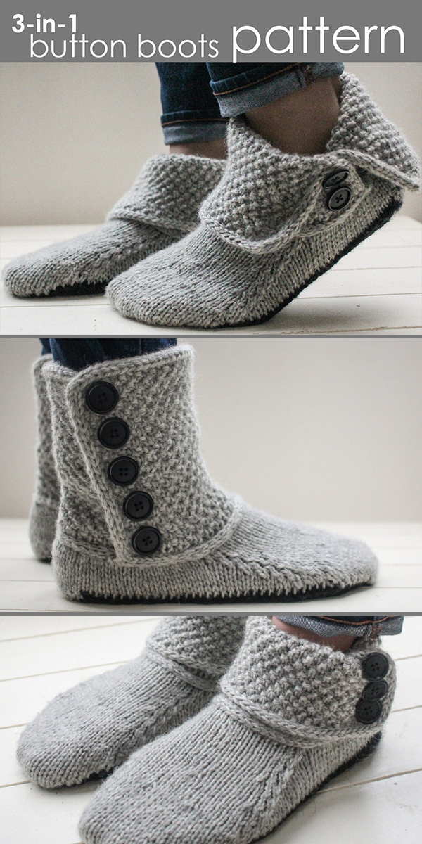 Knitting Pattern for 3-in-1 Button Boots