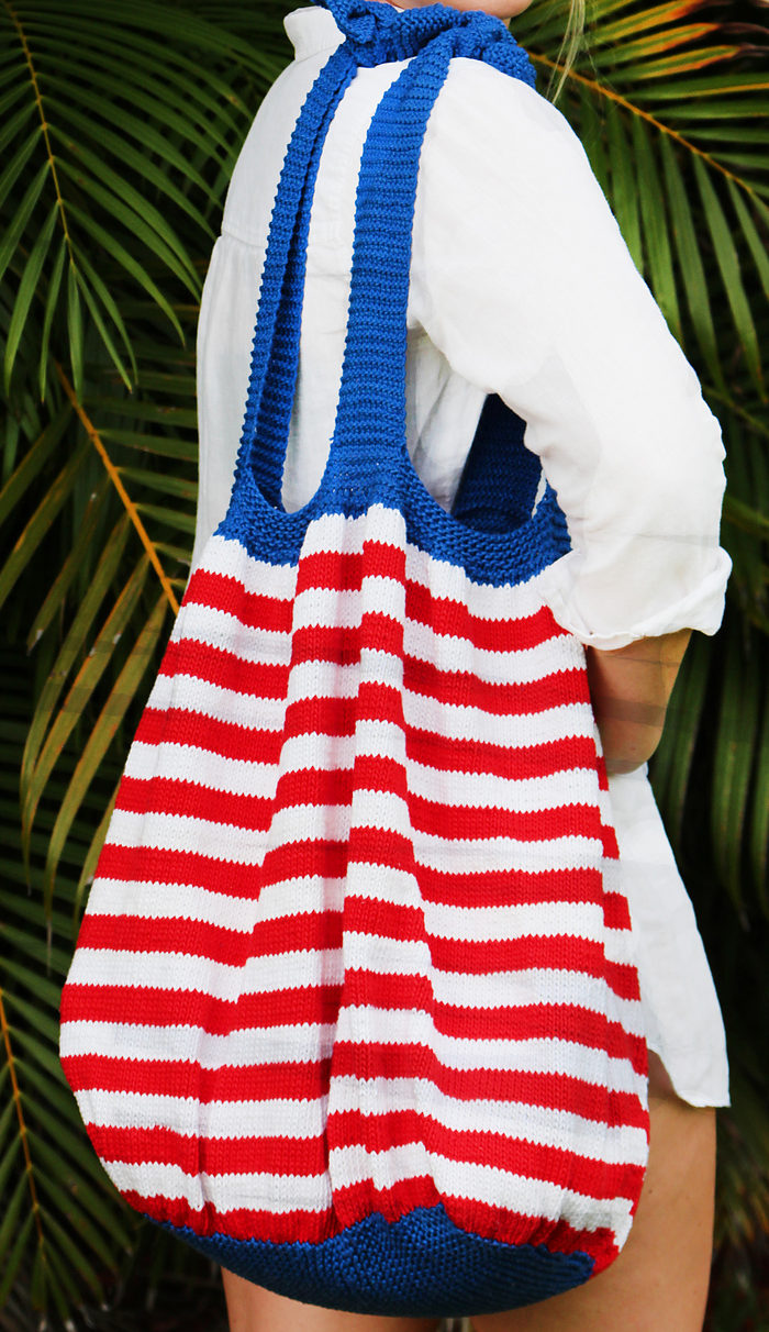 Free Knitting Pattern for Fourth of July Beach Bag