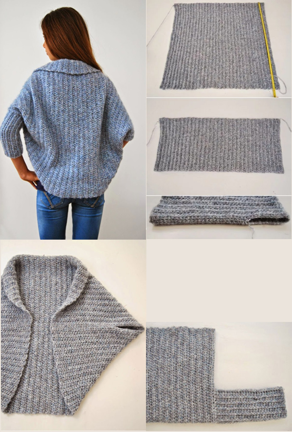 Free knitting pattern for Easy Rectangle Shrug -- just fold and seam -- and more easy shrug knitting patterns