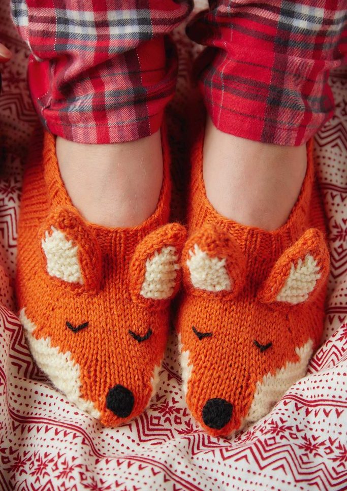 Free Knitting Pattern for Fox Slippers