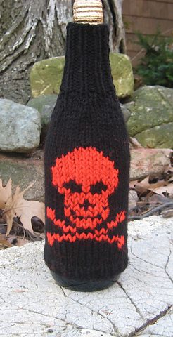 Free knitting pattern for Skull Bottle Cozy