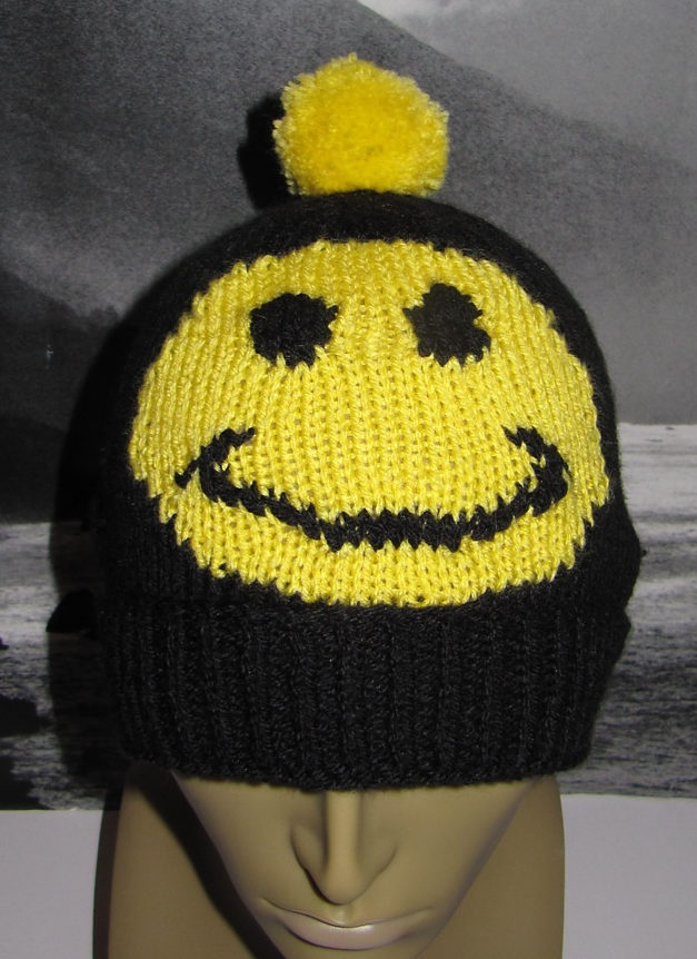 Free Knitting Pattern for Smiley Bobble Beanie Hat