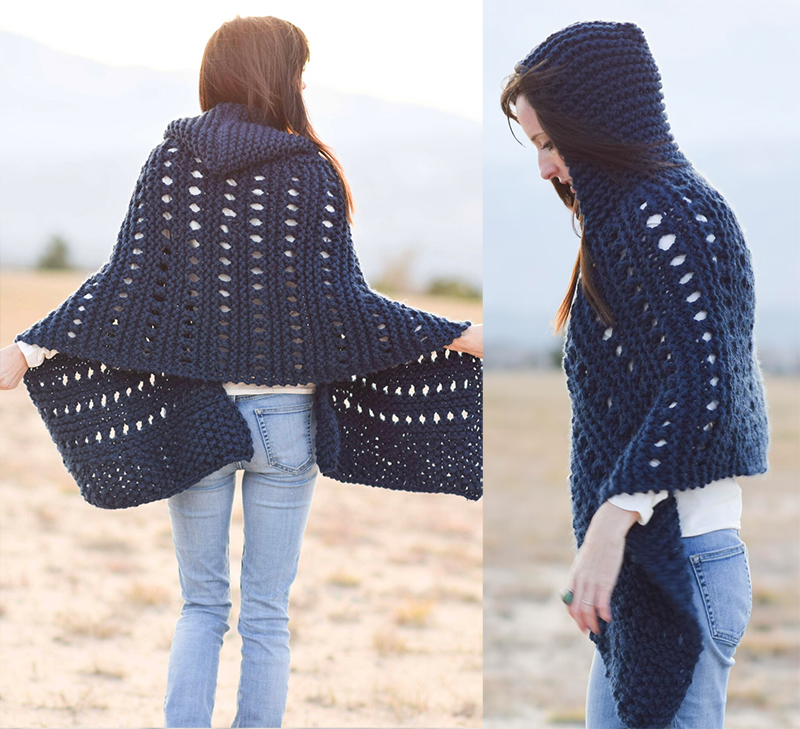Free Knitting Pattern for Hooded Adak Wrap