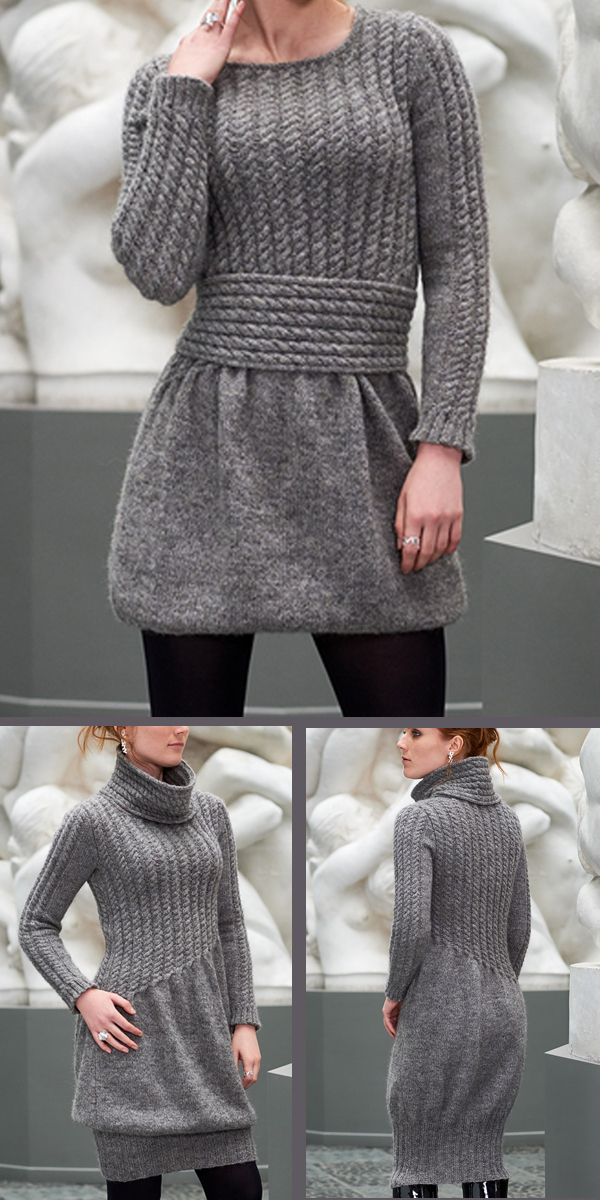 Knitting pattern for Aibell Dress With Cowl or Belt