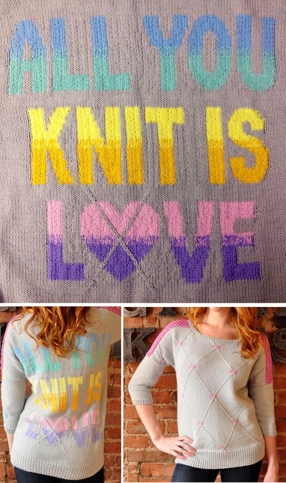 Knitting Pattern for All You Knit Is Love Heart-Gyle Sweater