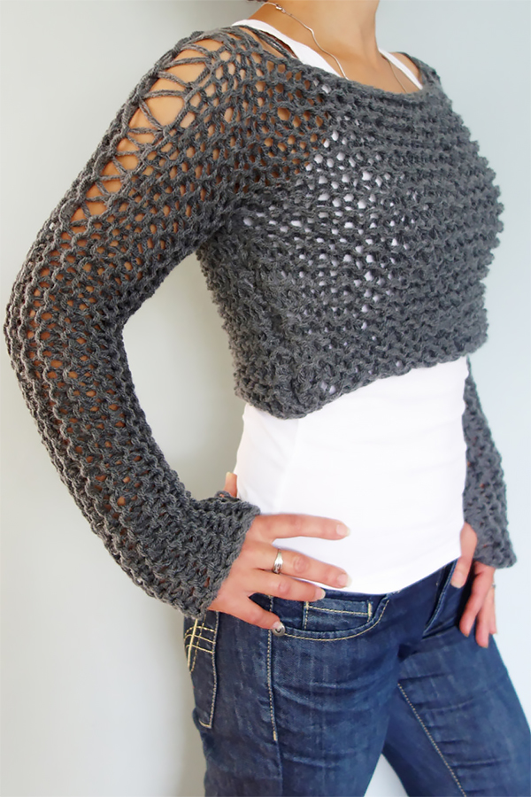 Knitting Pattern for Andra Cropped Thumb Hole Sweater