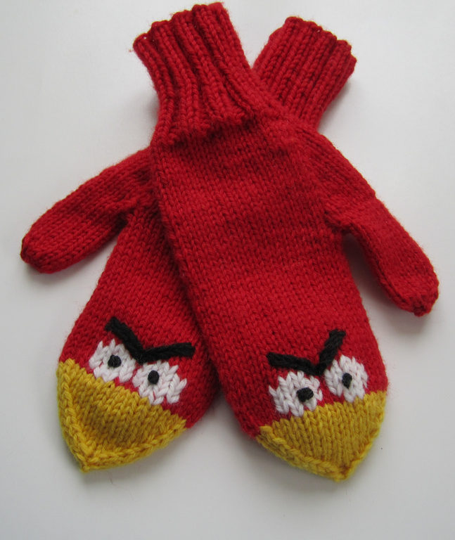 Free Knitting Pattern for Angry Birds Mittens