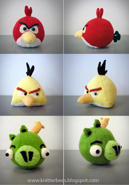 Free knitting patterns for Angry Birds plush toys Red Bird Yellow Bird Green Pig