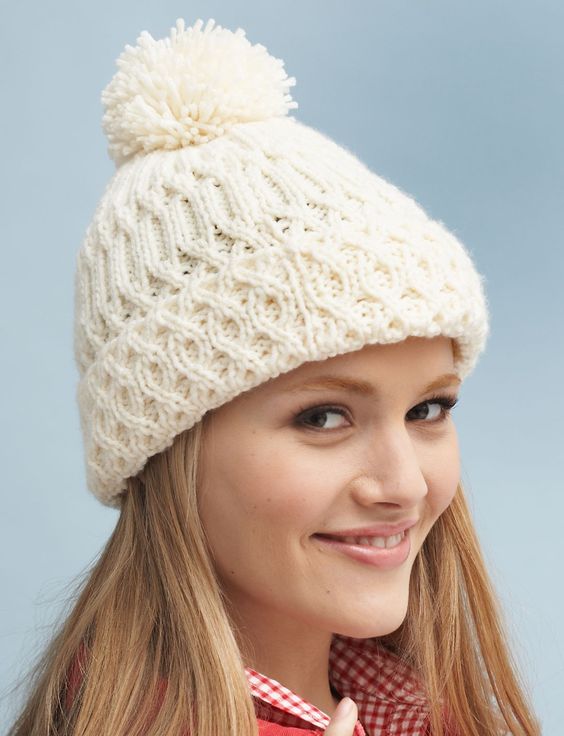 Free knitting pattern for Aran Hat with pompom