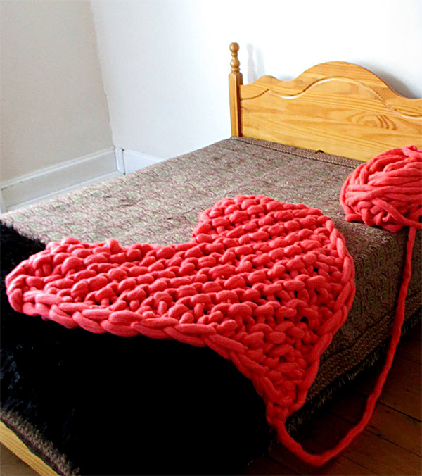 Free Knitting Pattern for Arm Knit Heart Blanket or Rug