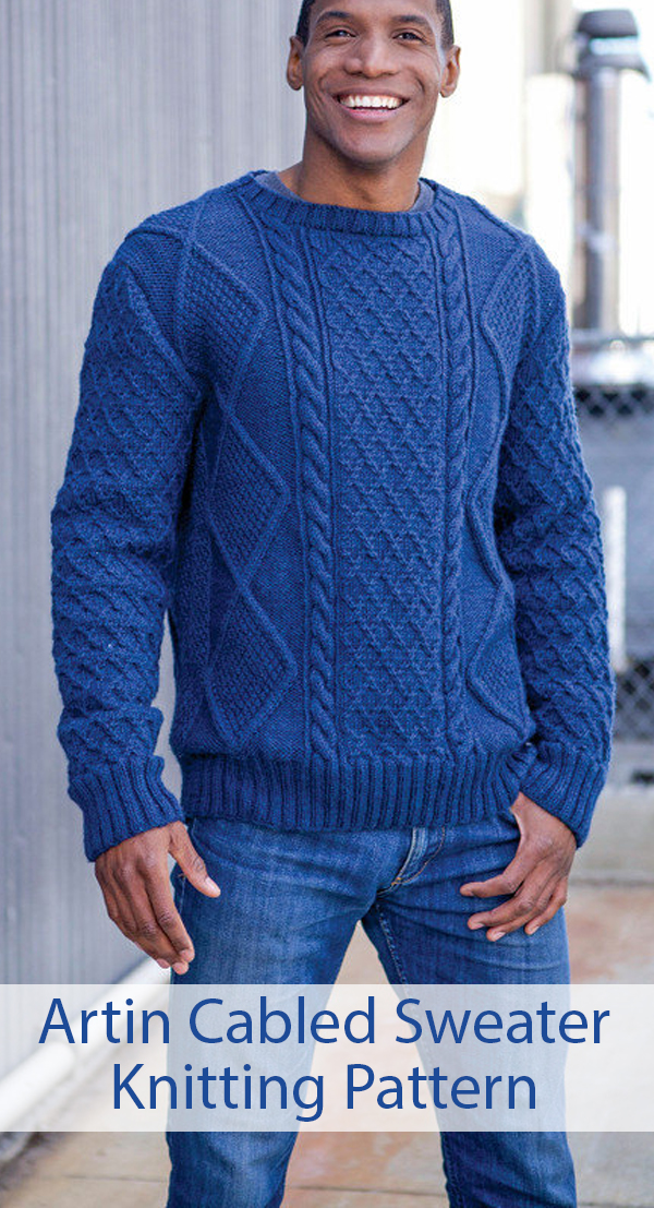 Knitting Pattern for Artin Cabled Men's Pullover Sweater Sizes S to 3X