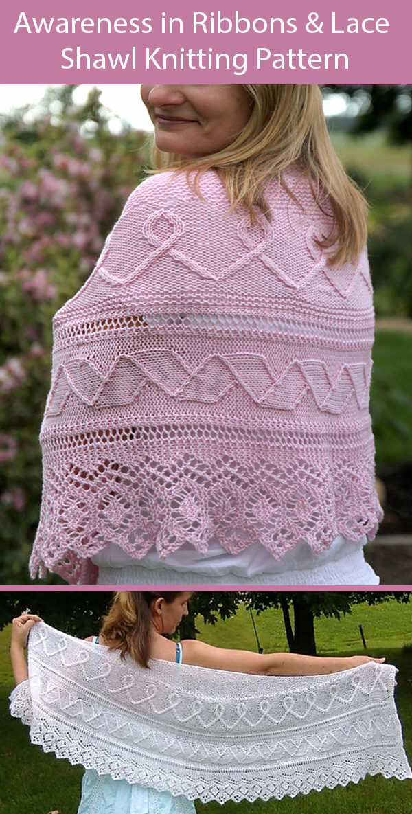 Knitting Pattern for Awareness in Ribbons and Lace Shawl