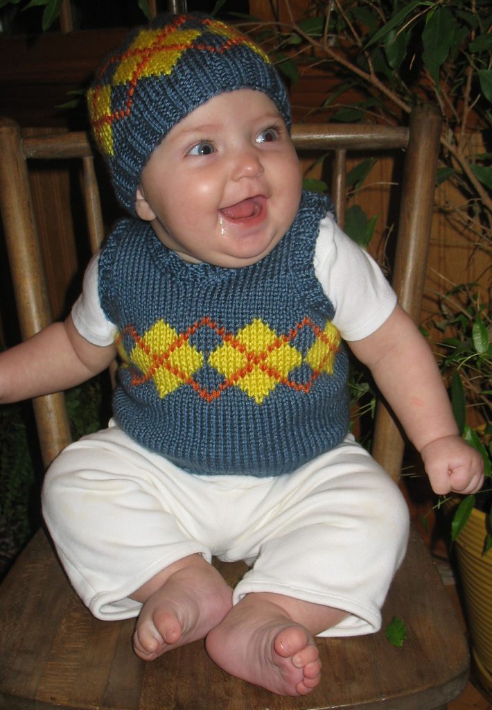Free Knitting Pattern for Baby Argyle Vest and Hat