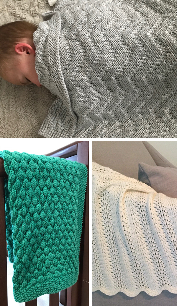 Baby Blanket Knitting Pattern Bundle, Zig Zag, Feather and Fan, and Bubble Blanket Knitting Patterns