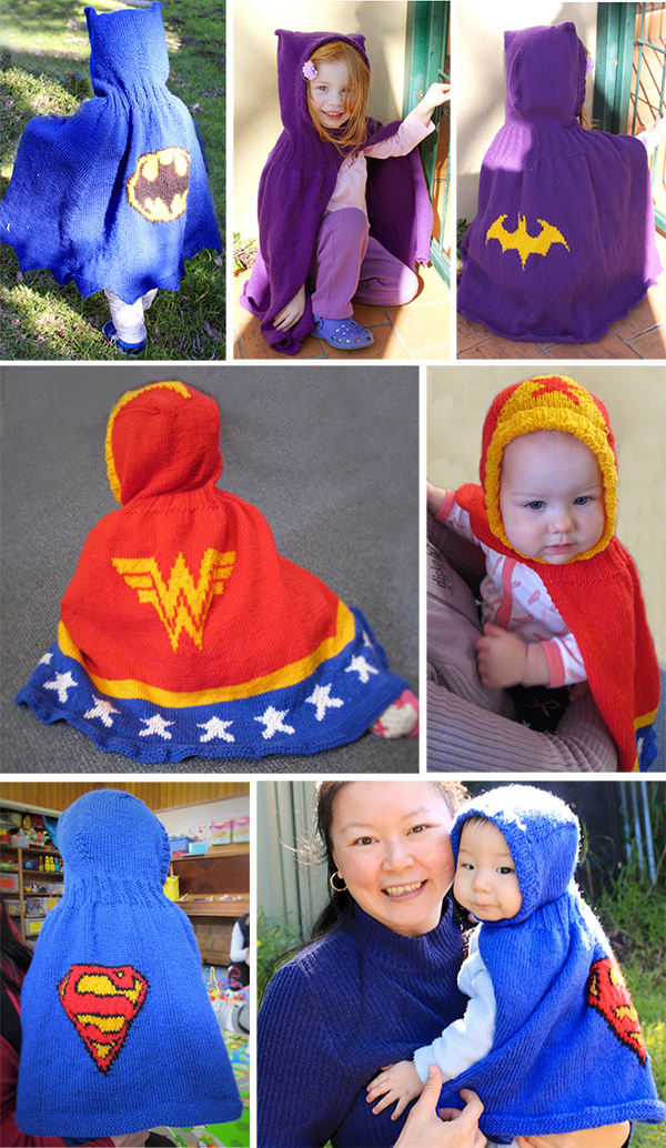 Knitting Patterns for Superhero Hooded Capes for Babies and Children