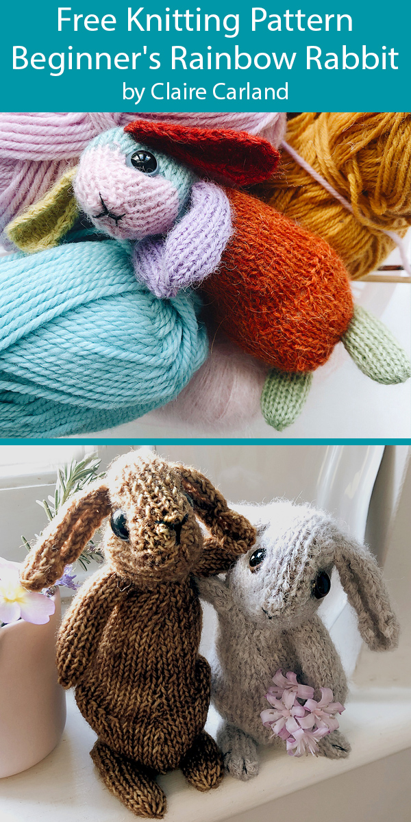 Free Knitting Pattern for Beginner's Rainbow Rabbit