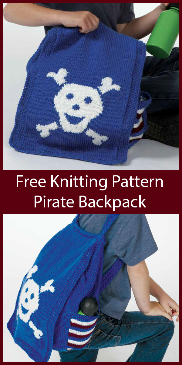 Free Knitting Pattern for Skull and Crossbones Pirate Backpack