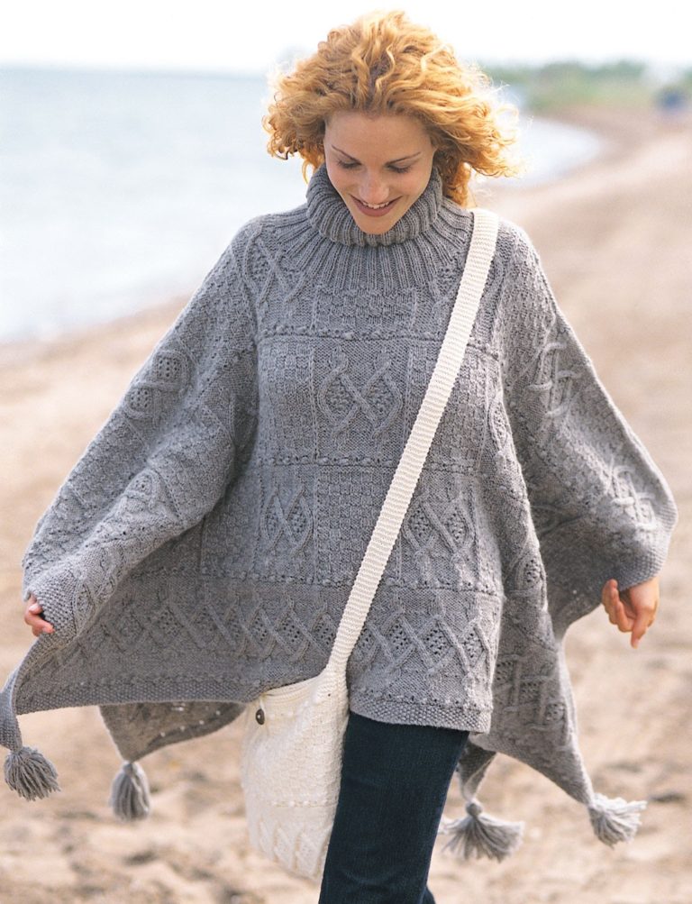 Free Knitting Pattern for Blanket Poncho and Bag
