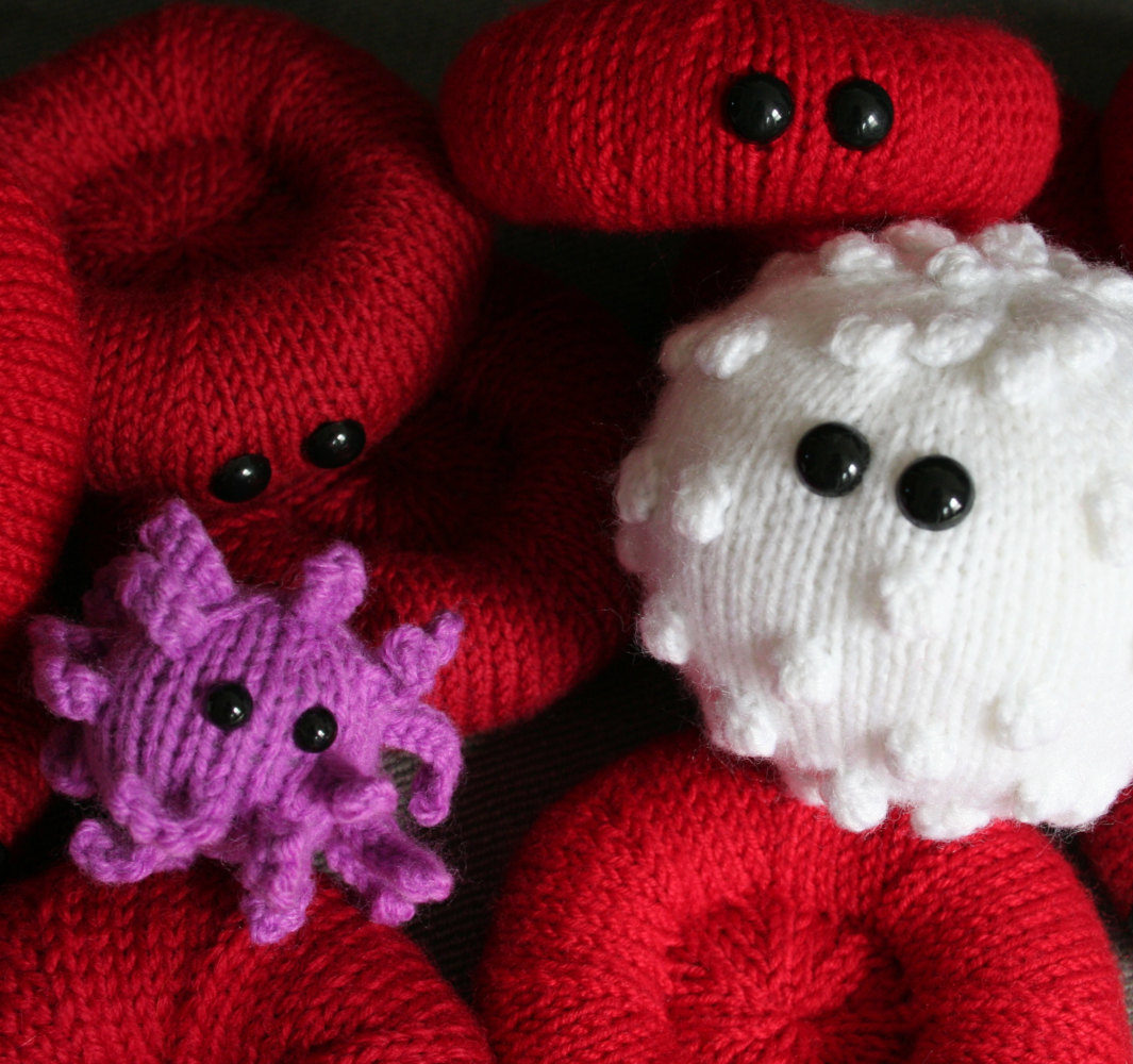 Knitting Patterns for Red and White Blood Cells and an Activated Platelet