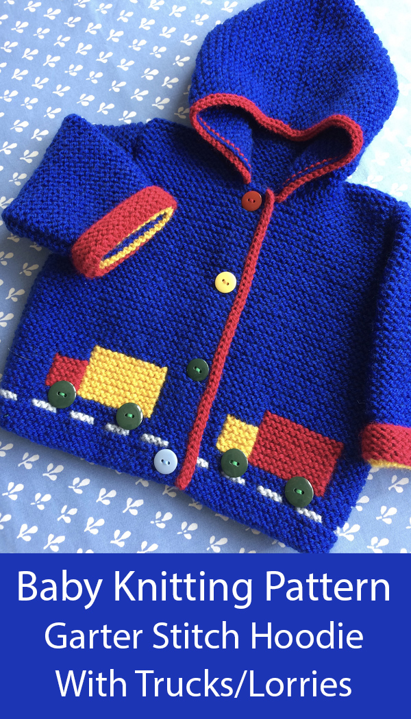 Knitting Pattern for Hooded Garter Stitch Baby Jacket With Trucks or Lorries