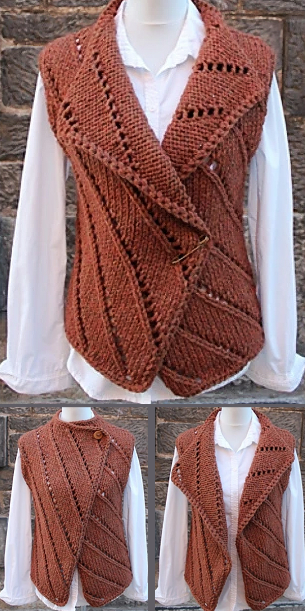 Knitting Pattern for Diagonal Lines Vest