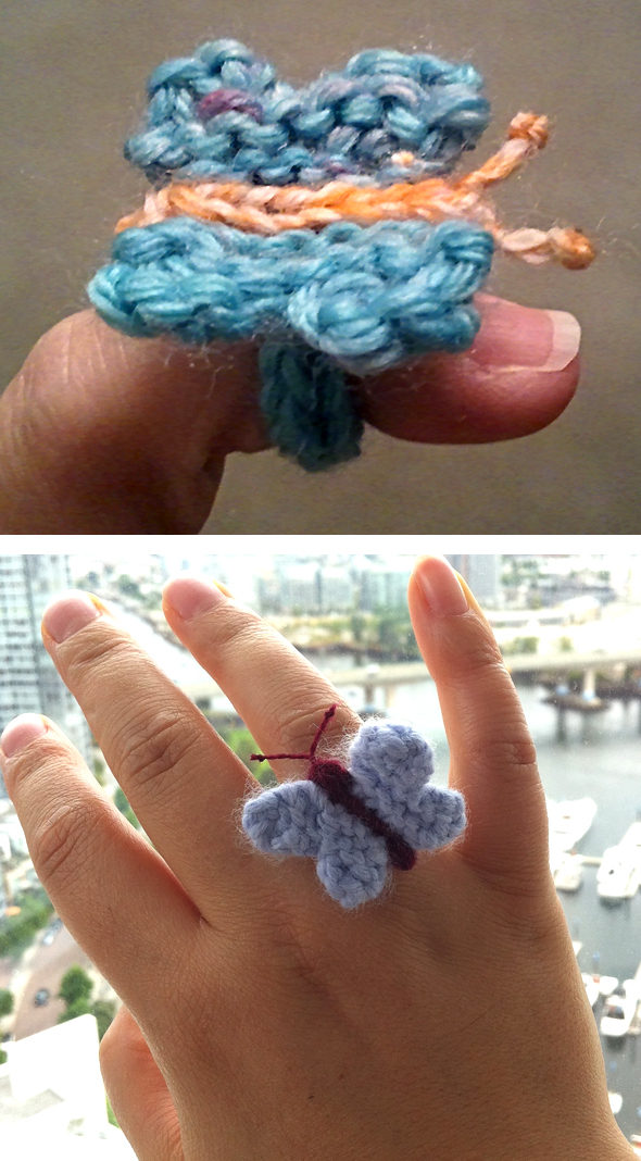 Free Knitting Pattern for Easy Butterfly Ring