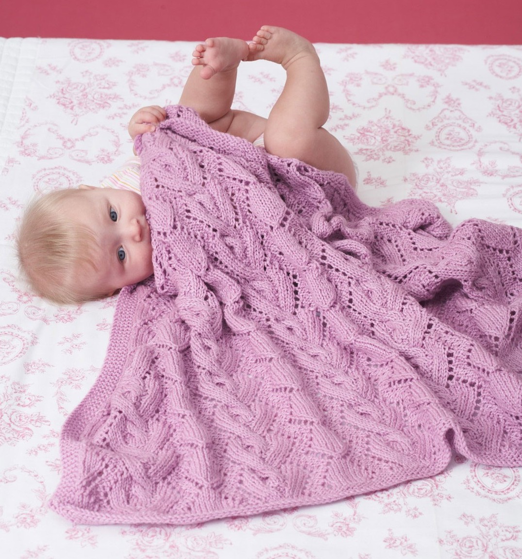 Free knitting pattern for Cable and Lace Baby Blanket and more baby blanket knitting patterns