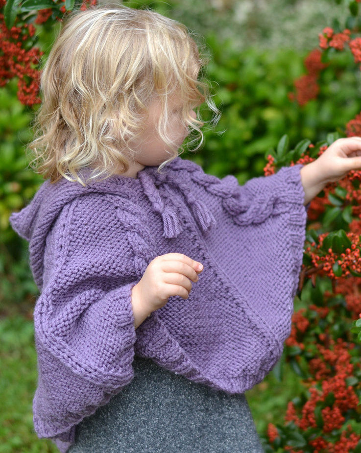Knitting Pattern for Hooded Cable Poncho for Babies and Children