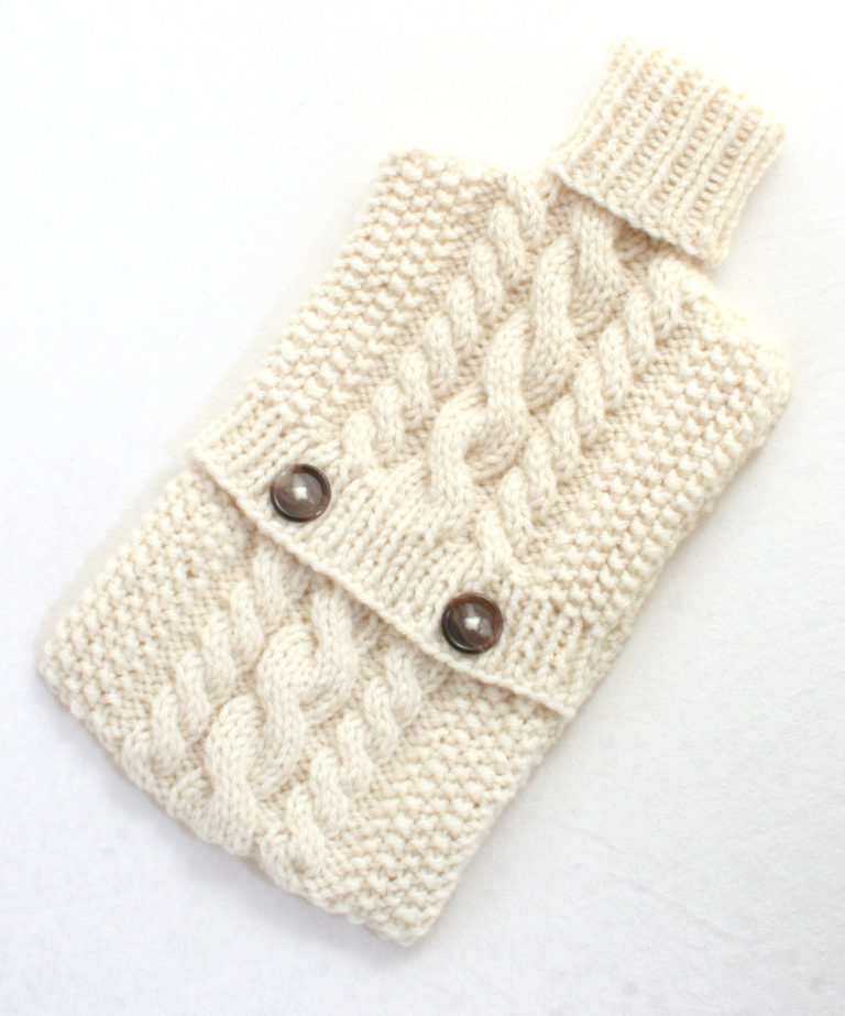 Free Knitting Pattern for Cable Hot Water Bottle Cozy
