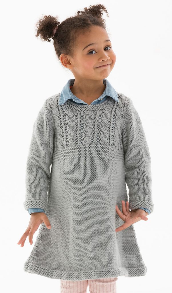 Free Knitting Pattern Child's Cable Sweater Dress