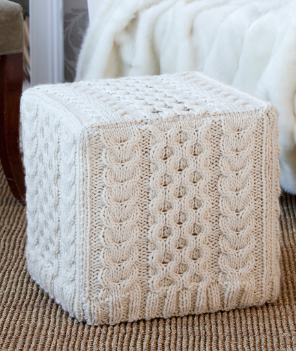 Free knitting pattern for Cabled Ottoman Cover