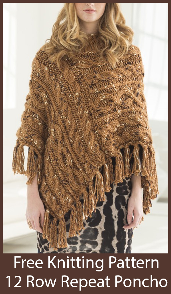 Free Knitting Pattern for 12 Row Repeat Cabled Rectangles Poncho